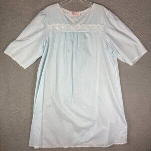 Vandemeer Womens XL Blue Vintage Nightgown Lace Trim Short Sleeve